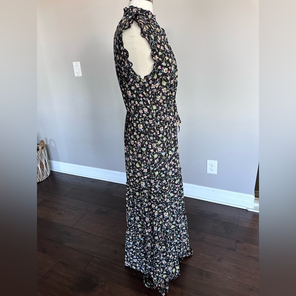 Who What Wear Floral Maxi Dress Scandi Boho Prairie Ruffles Sleeveless Tie Waist - Picture 2 of 12